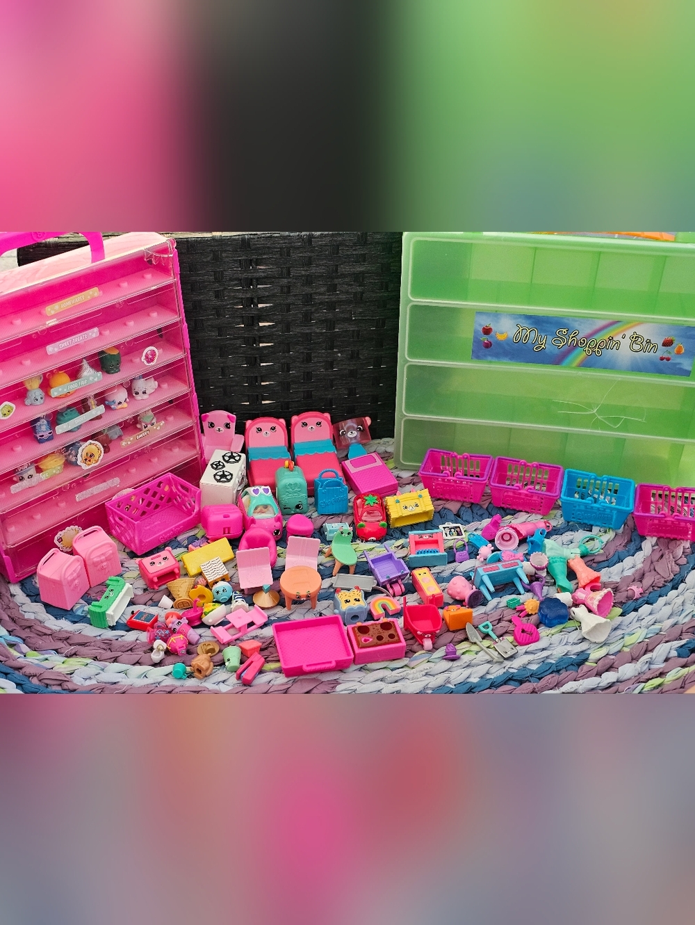 Assorted Shopkins With Pink and Green Toy Cases
